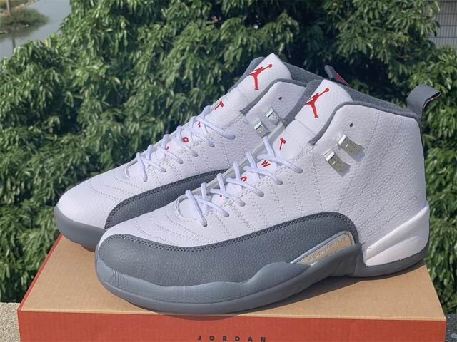 Air Jordan 12 Men's Basketball Shoes Dark Grey White Detail;